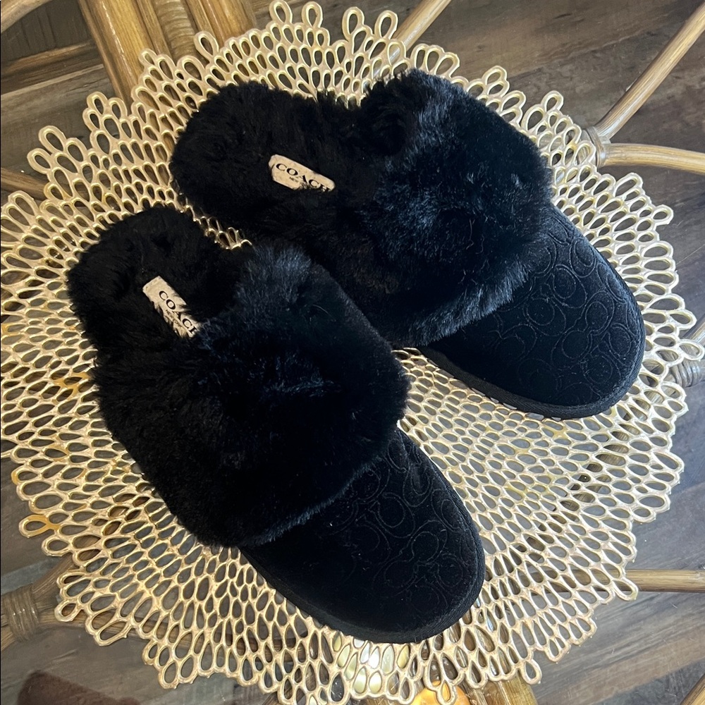 Coach Women's Plush Black Slippers